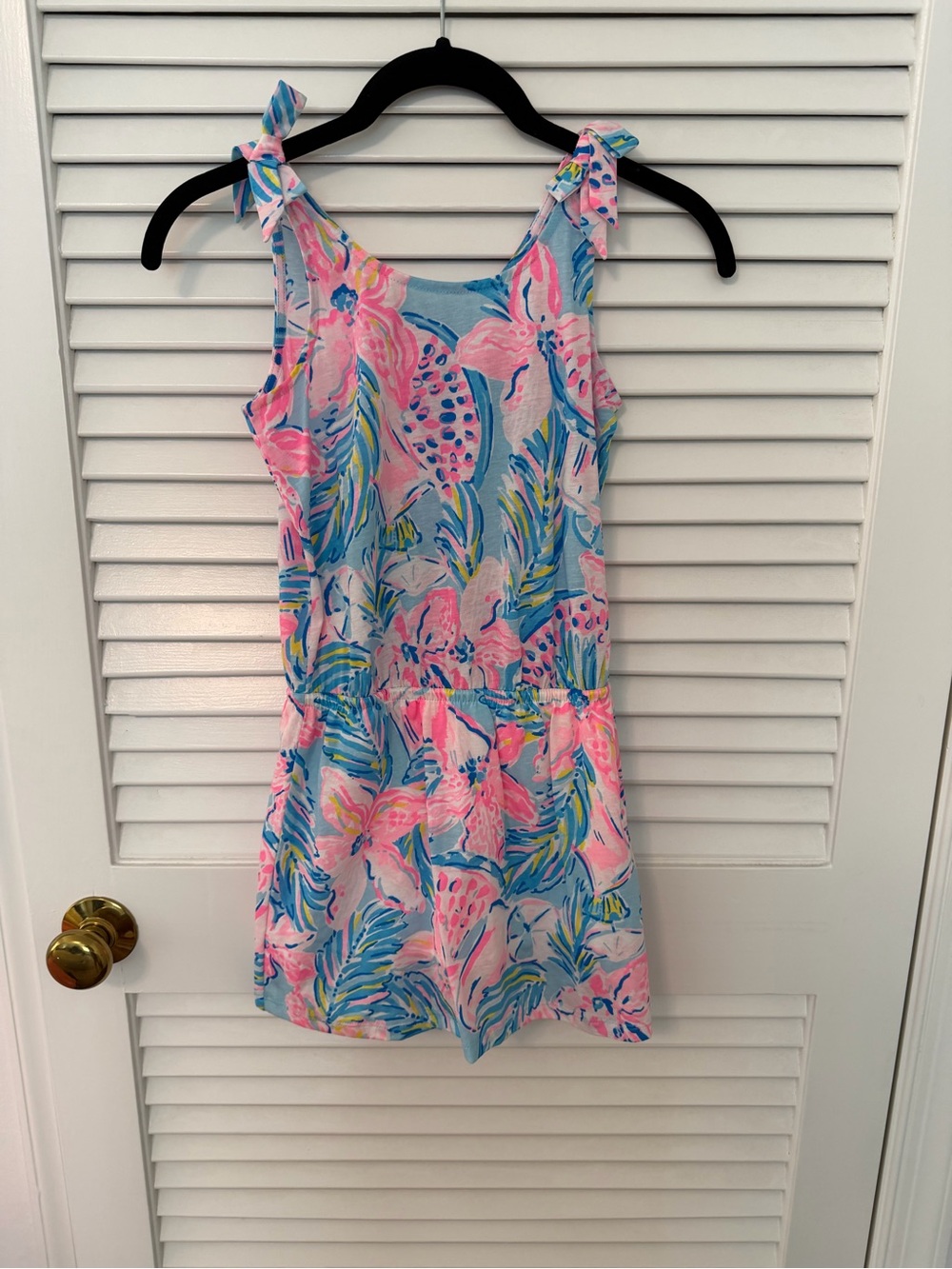 Lilly Pulitzer Girls Pink & Blue Tropical Floral Sundress with Built In Shorts